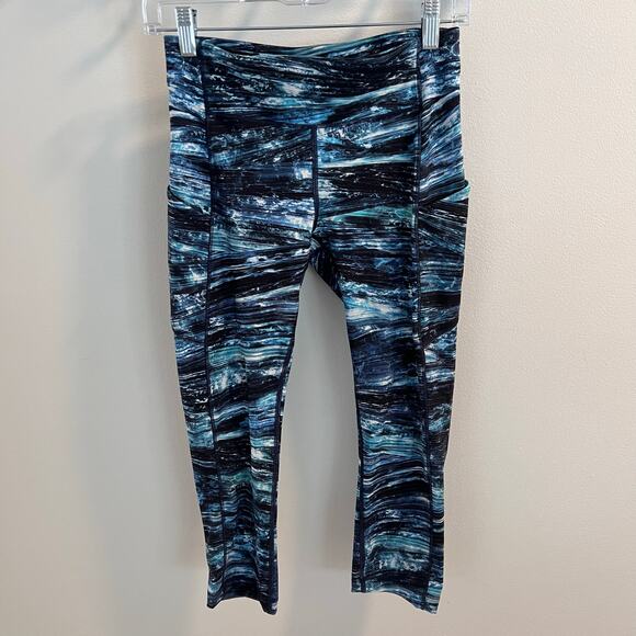 Lululemon Shorelines Multi Blue Fast & Free Crop Leggings Size 6 - Picture 2 of 10
